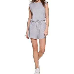 Calvin Klein cotton romper short sleeve drawstring waist grey women’s XL NWT